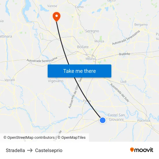 Stradella to Castelseprio map