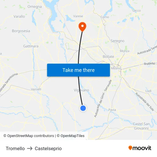 Tromello to Castelseprio map