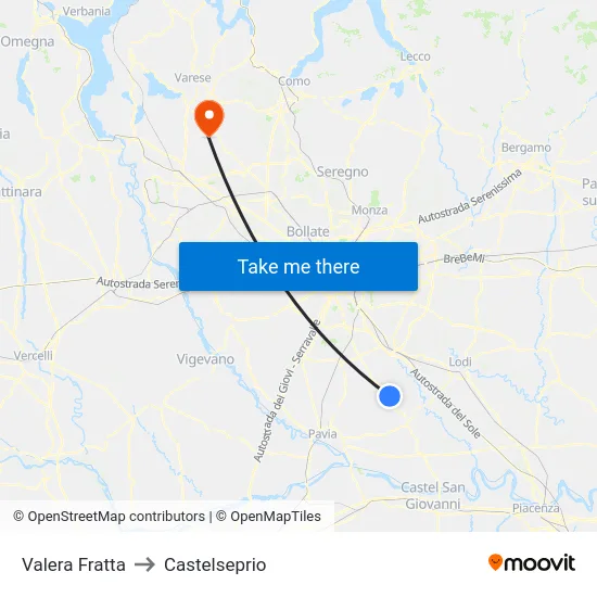 Valera Fratta to Castelseprio map