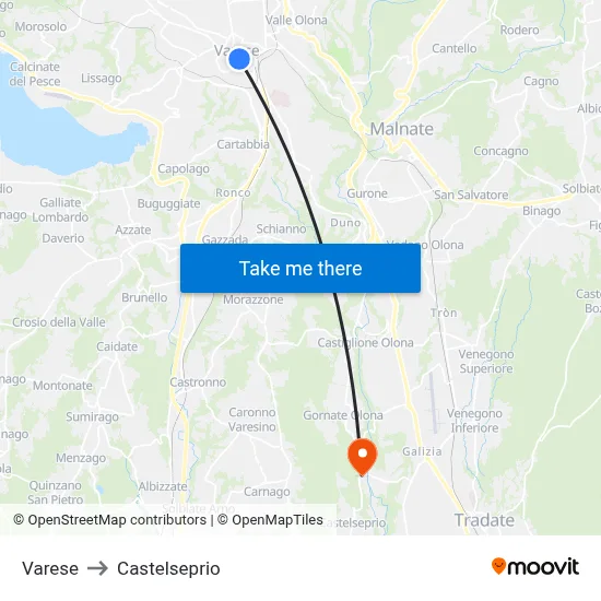 Varese to Castelseprio map