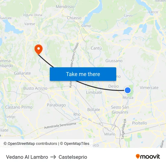 Vedano Al Lambro to Castelseprio map
