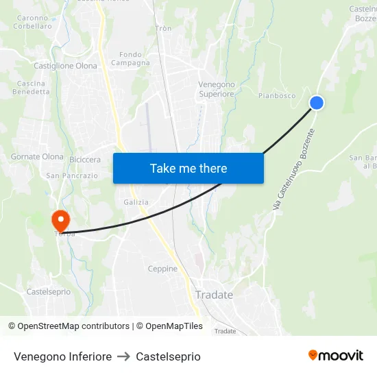 Venegono Inferiore to Castelseprio map