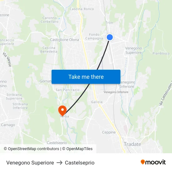 Venegono Superiore to Castelseprio map