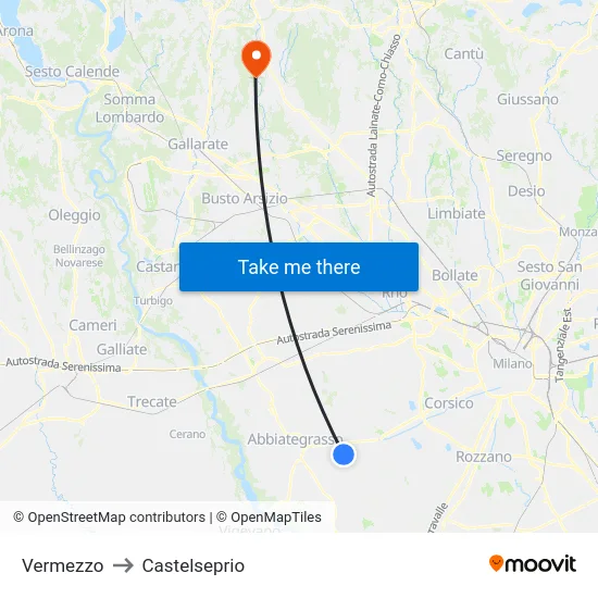 Vermezzo to Castelseprio map