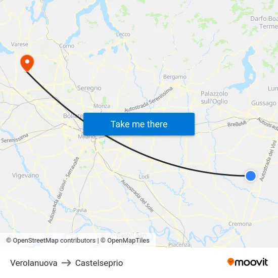 Verolanuova to Castelseprio map