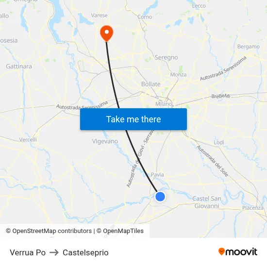 Verrua Po to Castelseprio map
