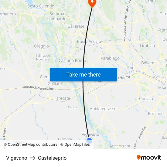 Vigevano to Castelseprio map