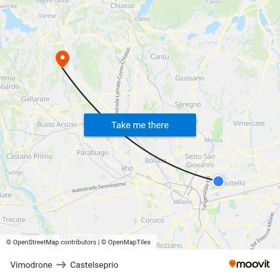 Vimodrone to Castelseprio map