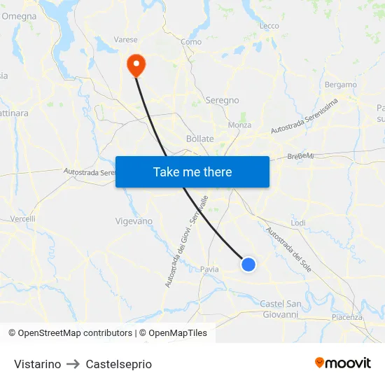 Vistarino to Castelseprio map