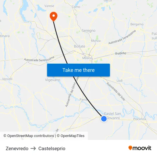 Zenevredo to Castelseprio map