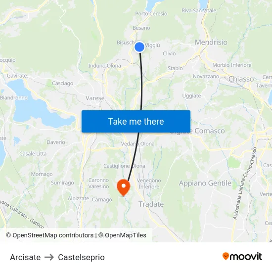 Arcisate to Castelseprio map