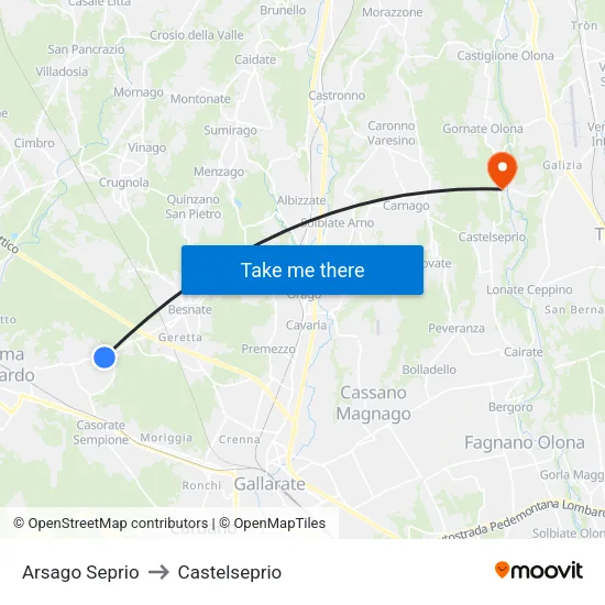 Arsago Seprio to Castelseprio map