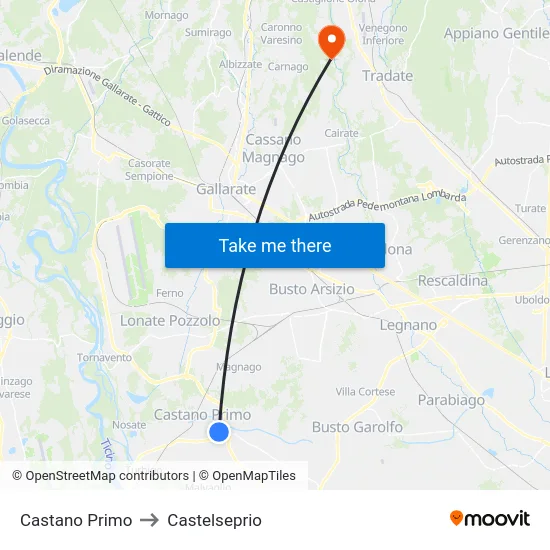 Castano Primo to Castelseprio map