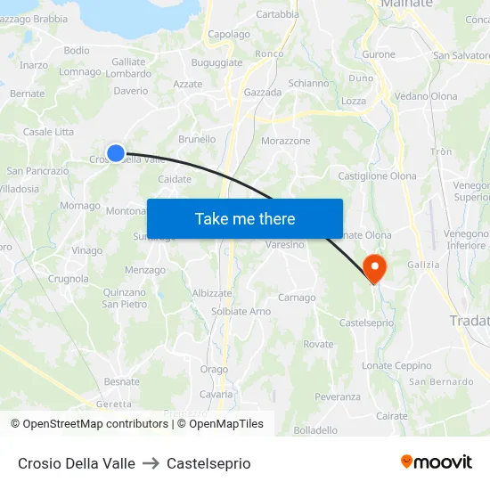 Crosio Della Valle to Castelseprio map