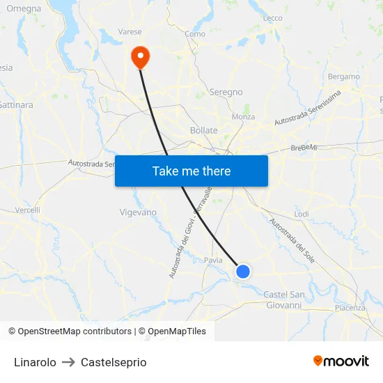 Linarolo to Castelseprio map