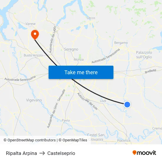 Ripalta Arpina to Castelseprio map