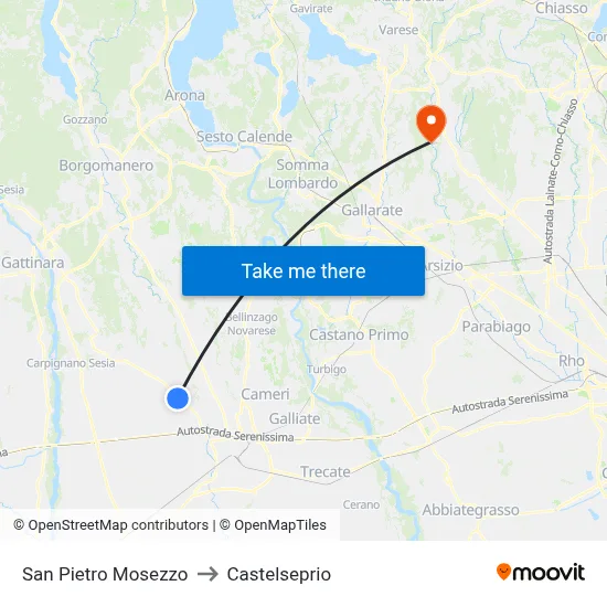 San Pietro Mosezzo to Castelseprio map