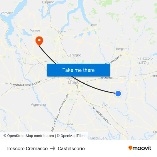 Trescore Cremasco to Castelseprio map