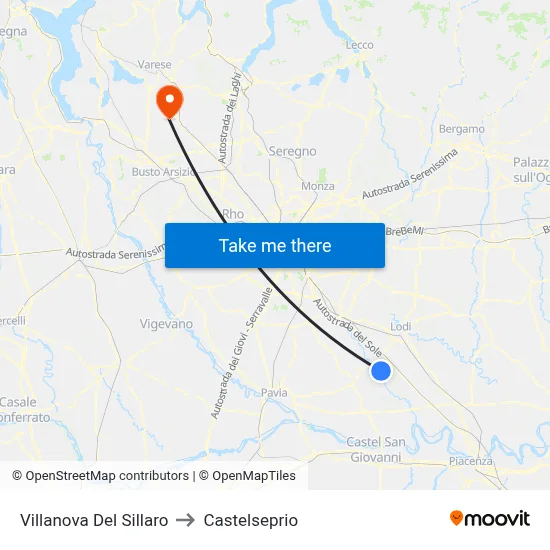 Villanova Del Sillaro to Castelseprio map