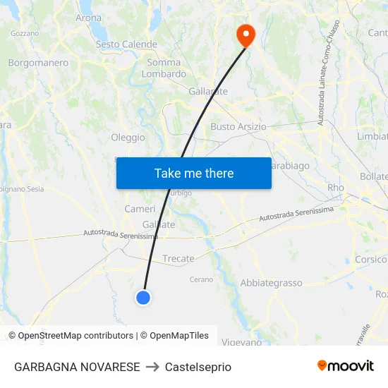 Garbagna Novarese to Castelseprio map