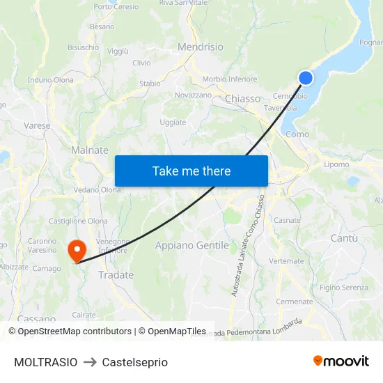 Moltrasio to Castelseprio map