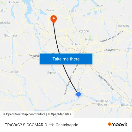 Travacò Siccomario to Castelseprio map