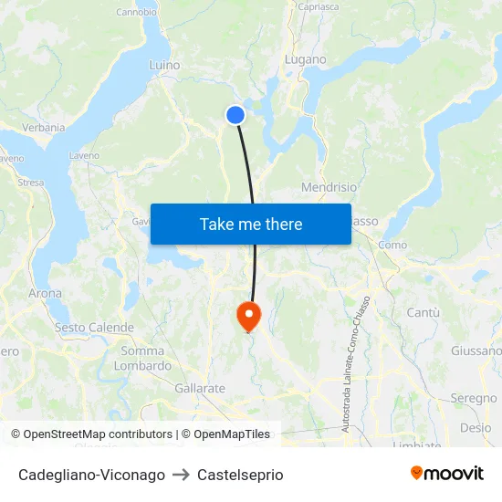 Cadegliano-Viconago to Castelseprio map