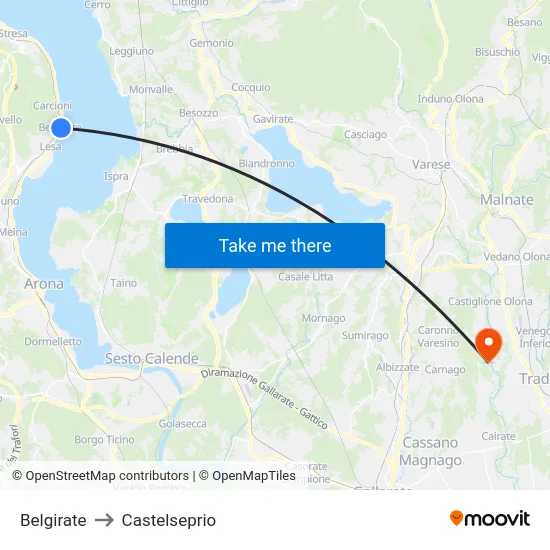 Belgirate to Castelseprio map