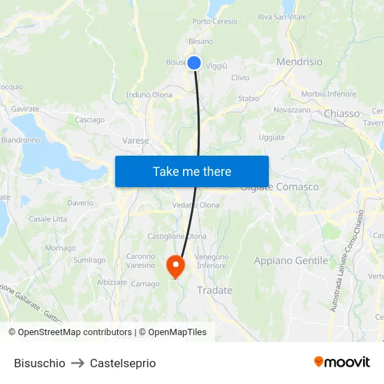 Bisuschio to Castelseprio map