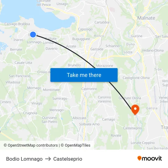 Bodio Lomnago to Castelseprio map