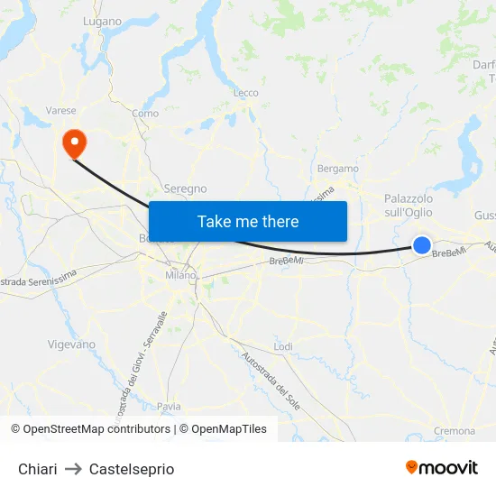 Chiari to Castelseprio map