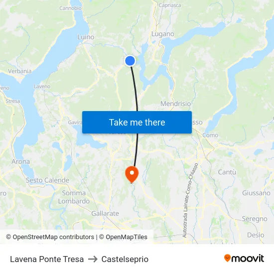 Lavena Ponte Tresa to Castelseprio map