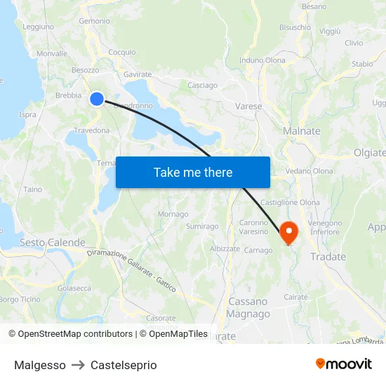 Malgesso to Castelseprio map