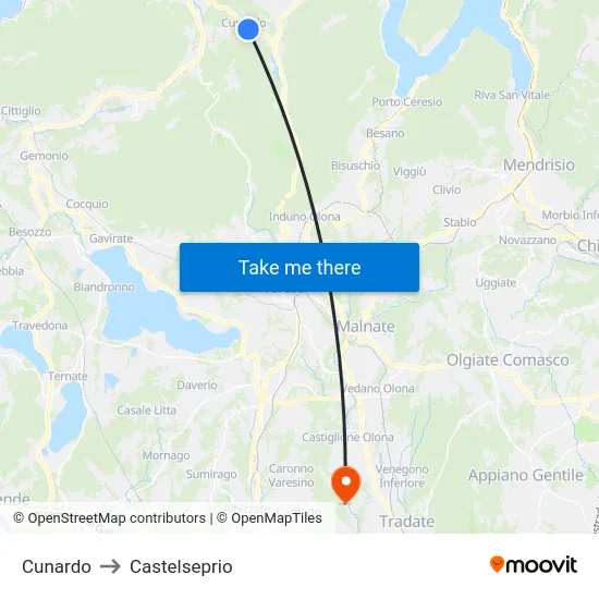 Cunardo to Castelseprio map
