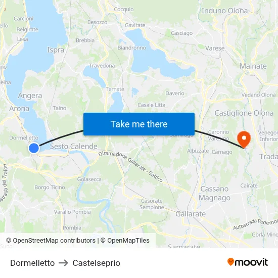 Dormelletto to Castelseprio map