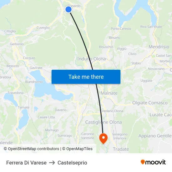 Ferrera Di Varese to Castelseprio map