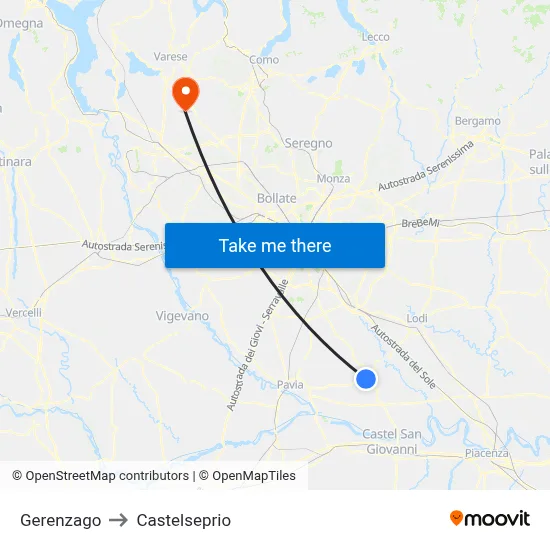 Gerenzago to Castelseprio map