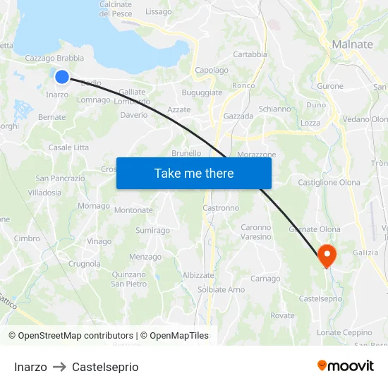 Inarzo to Castelseprio map