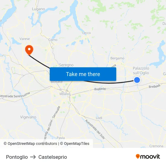 Pontoglio to Castelseprio map