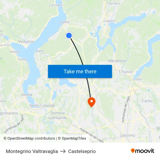 Montegrino Valtravaglia to Castelseprio map