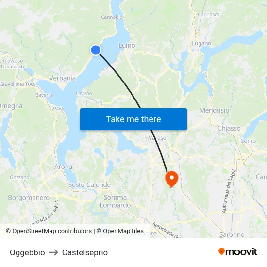 Oggebbio to Castelseprio map