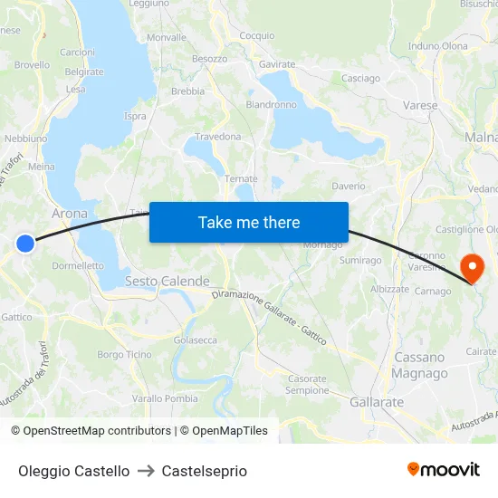 Oleggio Castello to Castelseprio map