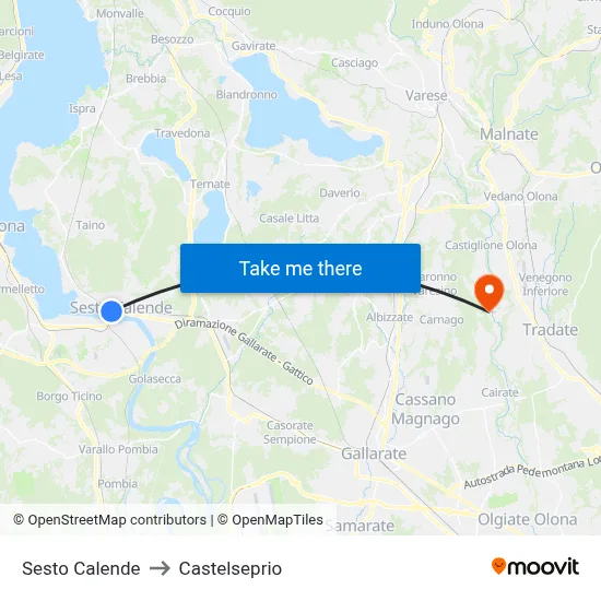 Sesto Calende to Castelseprio map