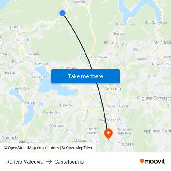 Rancio Valcuvia to Castelseprio map