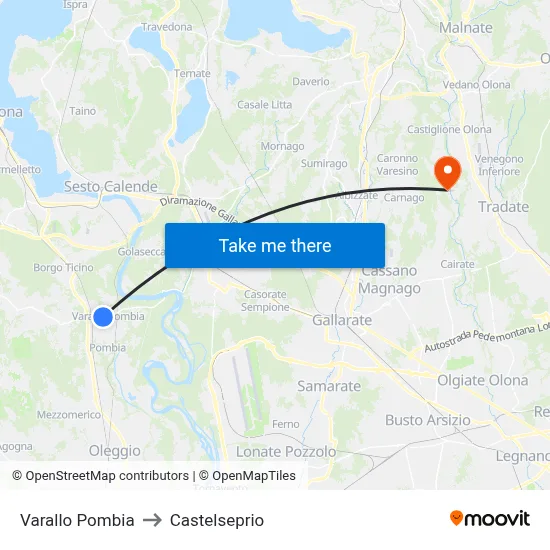 Varallo Pombia to Castelseprio map