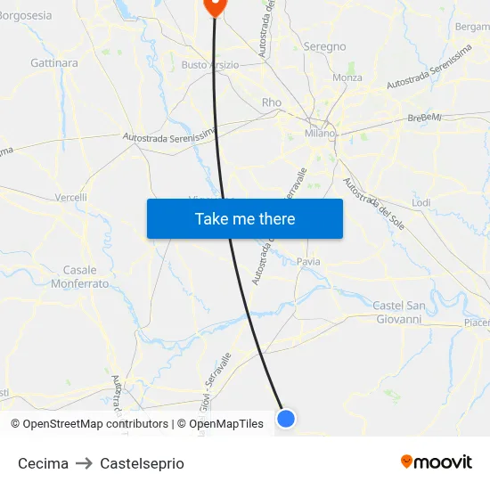 Cecima to Castelseprio map