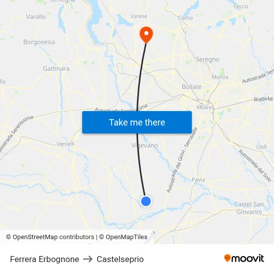 Ferrera Erbognone to Castelseprio map