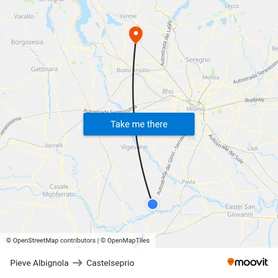 Pieve Albignola to Castelseprio map