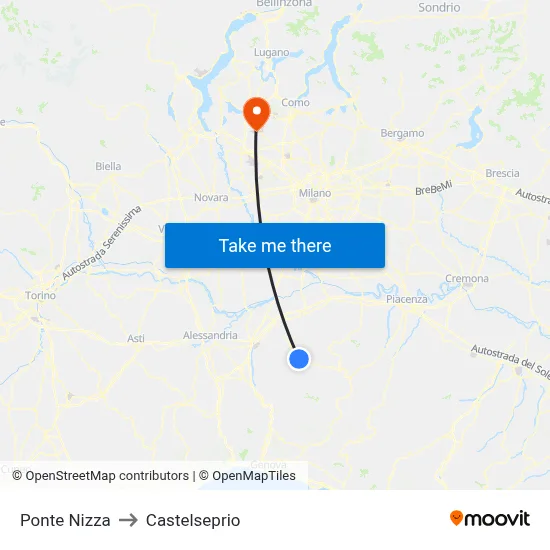 Ponte Nizza to Castelseprio map