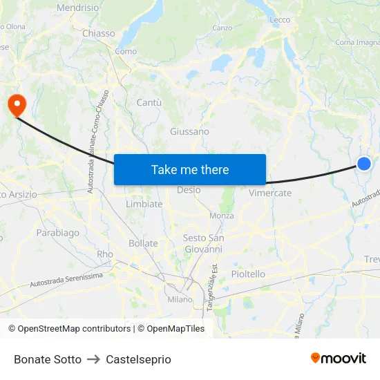 Bonate Sotto to Castelseprio map